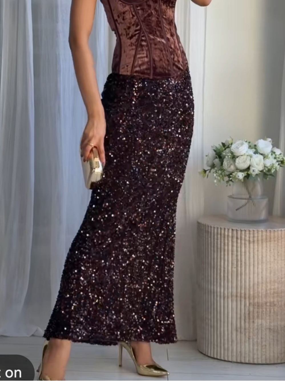 Zara Chocolate Brown Sequin Maxi Skirt